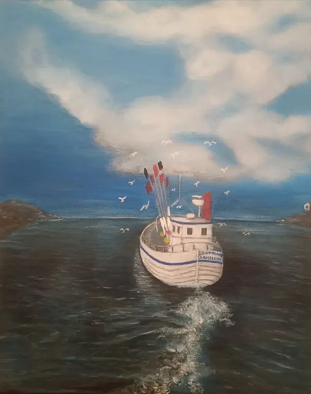 Akrylmålning Fisketur av Ritva Tillberg