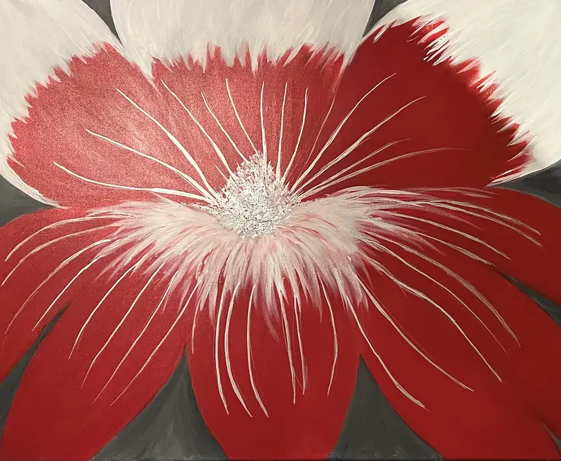 Akrylmålning Big red flower av Amie Norrman Söderman