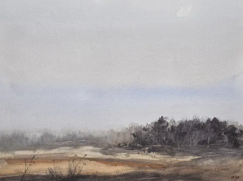 Akvarell Morning Over the Heathlands av Emil Trollklint