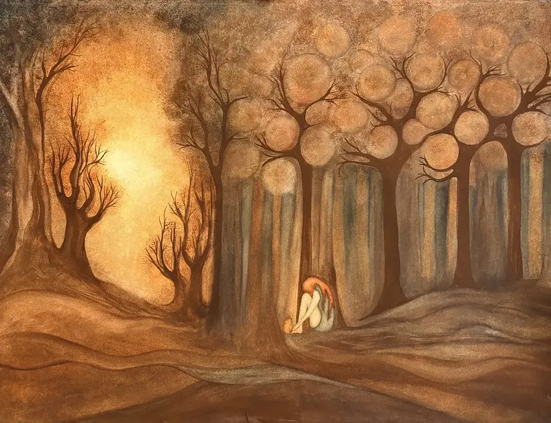 Akvarell Flickan och skogen av Jenny Mårtensson