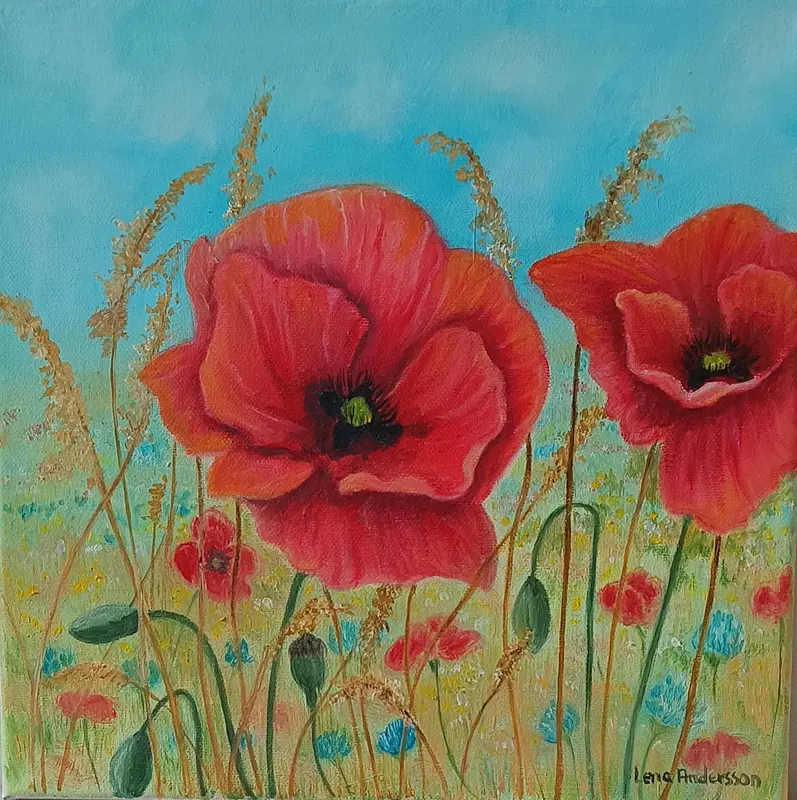 Oljemålning Vallmo av Lena Andersson