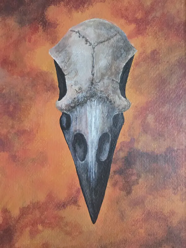 Akrylmålning Korpskalle av Catharina Holmberg