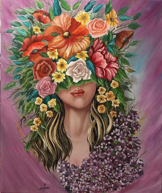 Oljemålning Blommande mystik av Iman Echreshavi