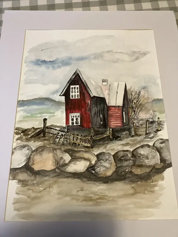 Akvarell Huset bakom muren av Kristina Tegbring