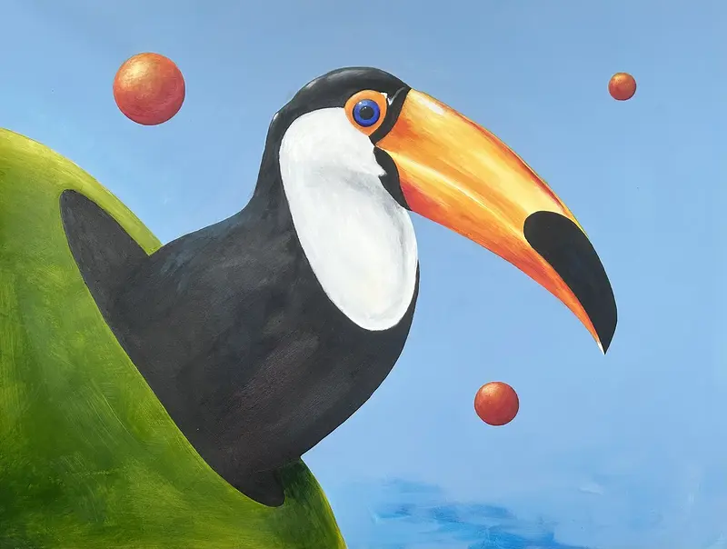 Akrylmålning Creatures that pop up from holes: The Toucan av Tomas Johansson