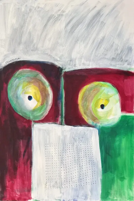 Akrylmålning Tandläkarskräck av Kjell Öberg