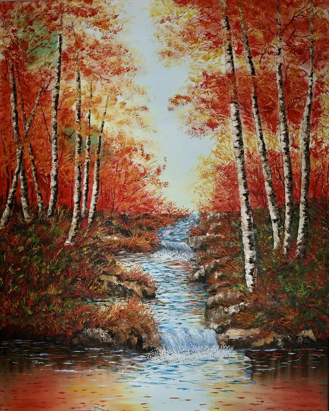 Oljemålning Höstens sista vattenbrus av Iman Echreshavi