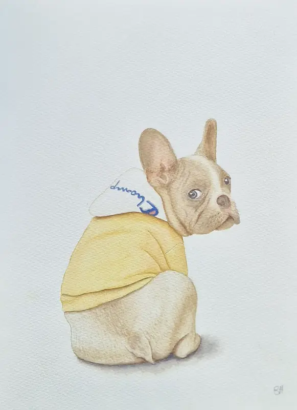 Akvarell Vem, jag? Fransk bulldog no1 av Susanne Hagemark