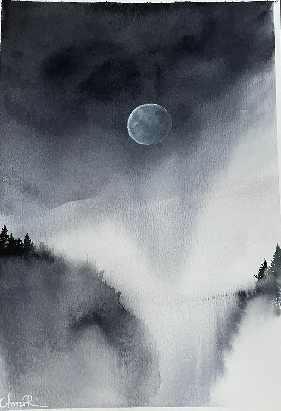 Akvarell Snow moon av Anna Roos Friden