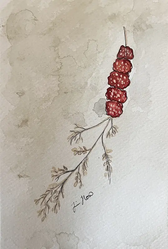 Akvarell Smultron på strå av Jessica Paintbyhowsan