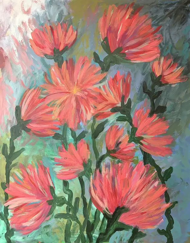 Akrylmålning Whimsical flowers av Astrid Lind