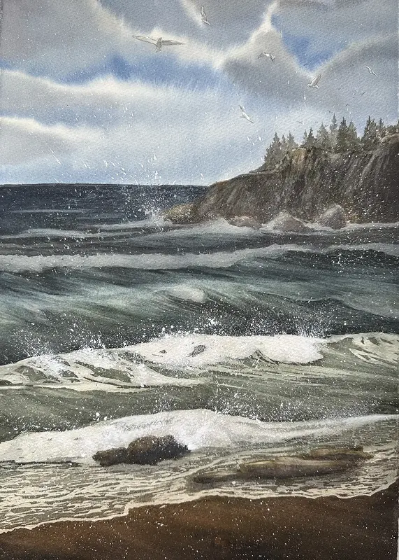 Akvarell Where the sea remembers av Anette Öberg