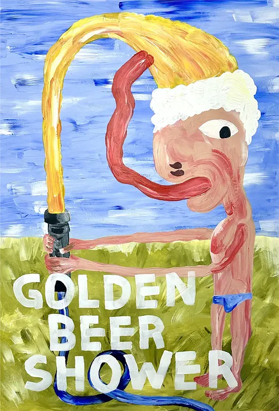 Akrylmålning Golden beer shower av Magnus Hedin