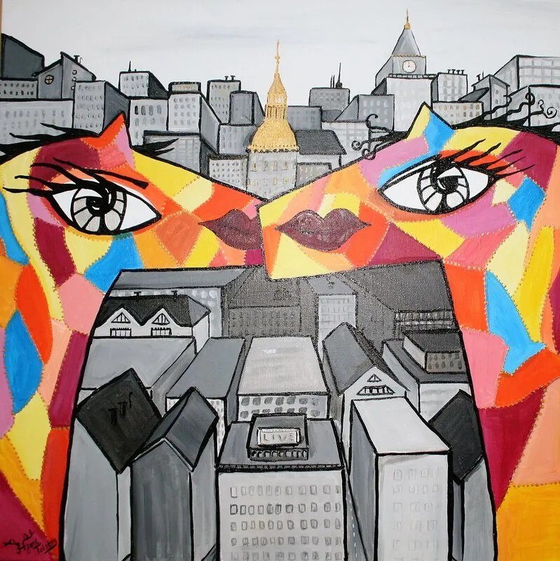 Akrylmålning Citylife av Catarina Hjort Tolstoy