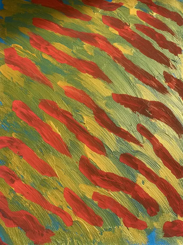 Oljemålning Röd/guld himmel av Alicia Ahlberg