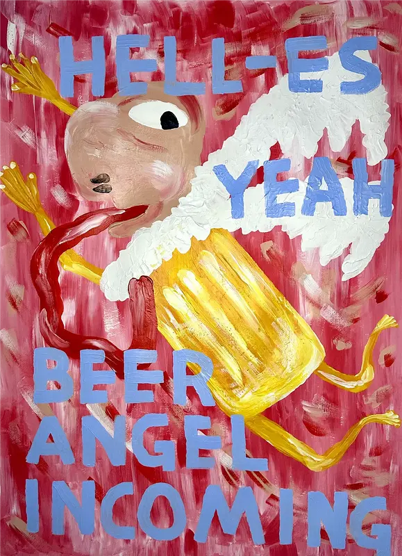 Akrylmålning Hell-es yeah. Beer angel incoming av Magnus Hedin