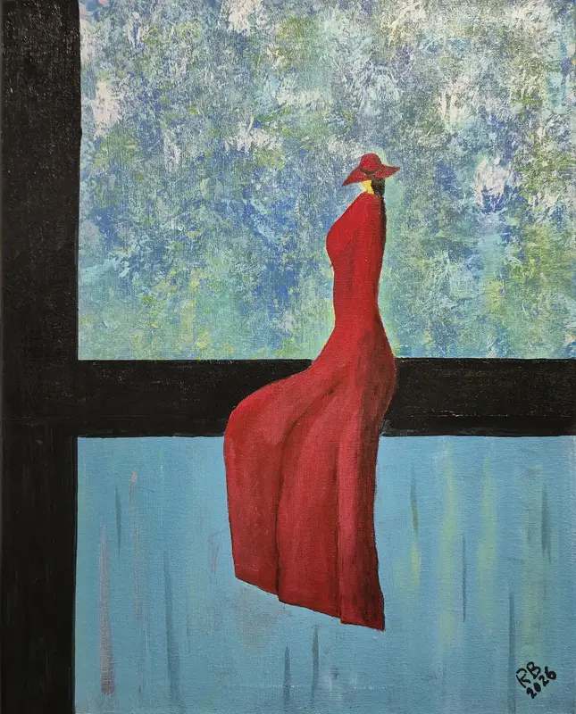 Akrylmålning Upphöjd dam av Rolf Brobeck