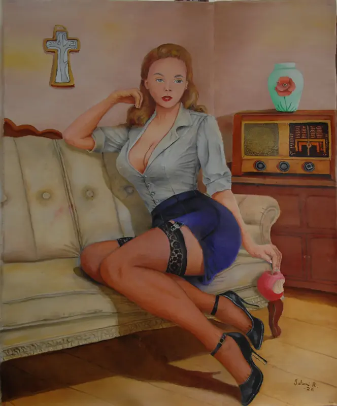 Oljemålning Pin up av Juhani Rytkönen