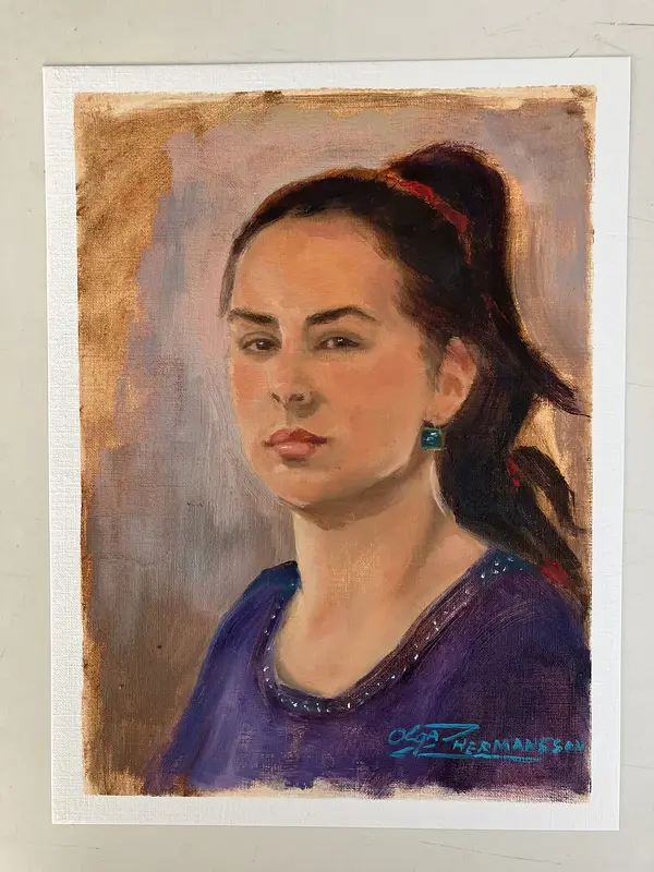 Oljemålning Sardiska Kvinna av Olga Hermansson