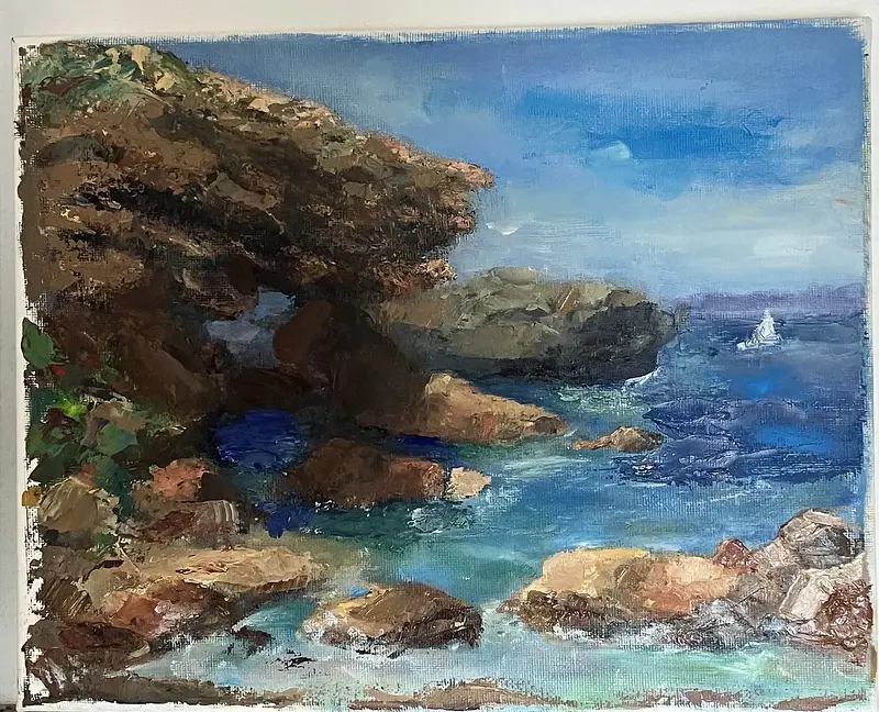 Oljemålning Castelsardo, Sardinien av Olga Hermansson