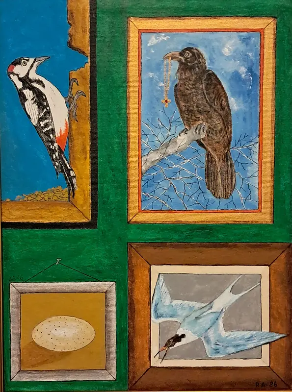 Akrylmålning Fåglar är roliga. av Roland Adolfsson