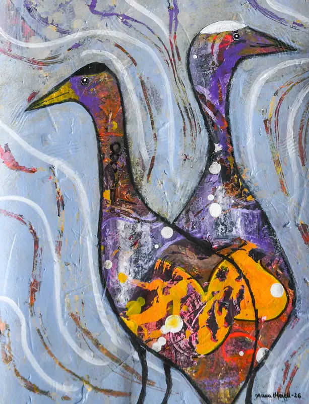 Akrylmålning Tranor av Anna Merell