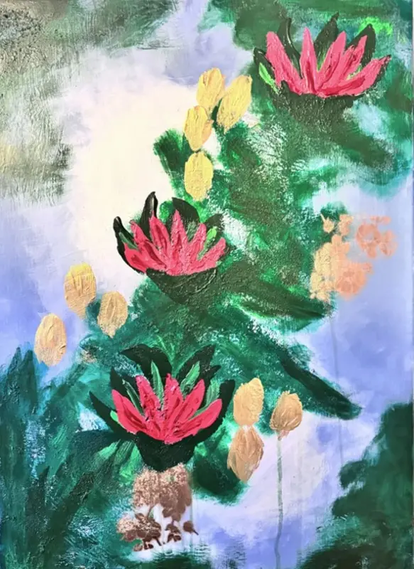 Akrylmålning Blommor i sluttning av Eva Filubelli