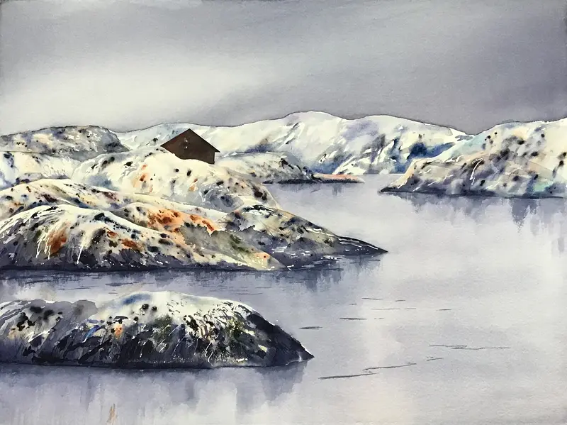Akvarell Vinterljus vid havet av Tord Wennerblom