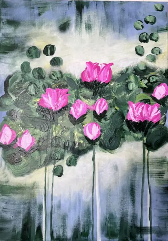 Akrylmålning Hängande blommor av Eva Filubelli
