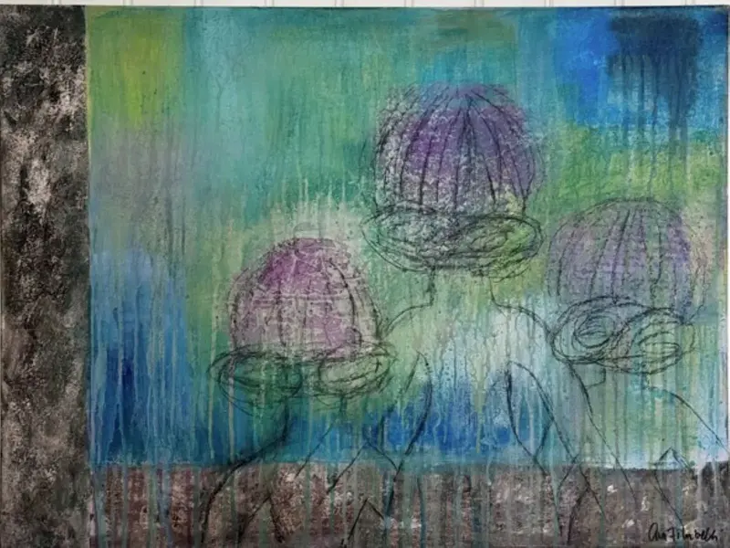 Akrylmålning Mor och Döttrar av Eva Filubelli