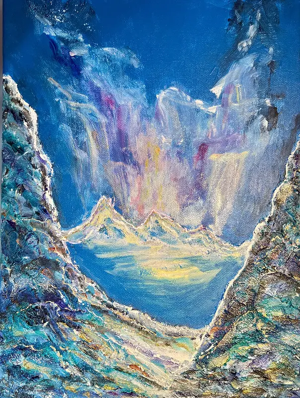 Akrylmålning Norrsken i fjällen av Marianne Akasha Olofsson