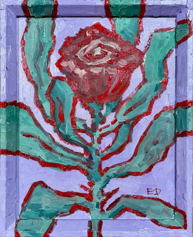 Oljemålning Röd blomma på lila av Ekaterina Dutkevich