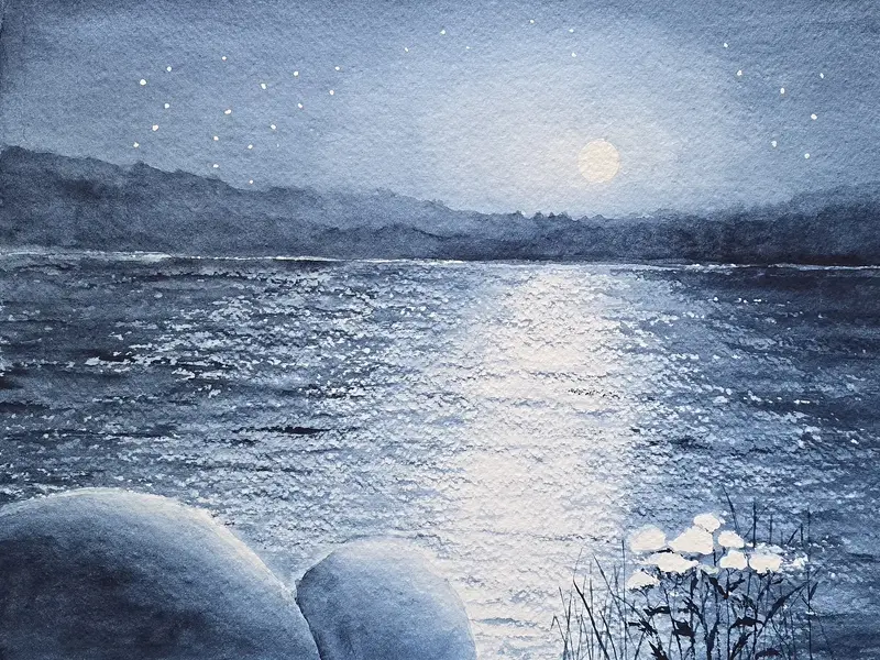 Akvarell Månljus av Anita Lindgren