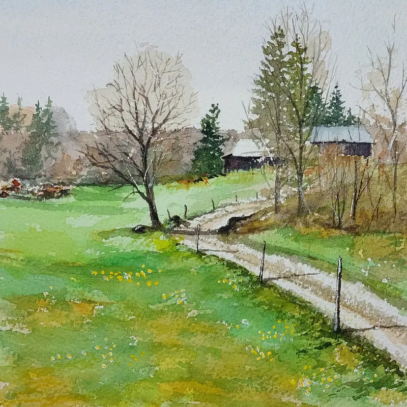 Akvarell En liten vårbild* av Johan Sandell