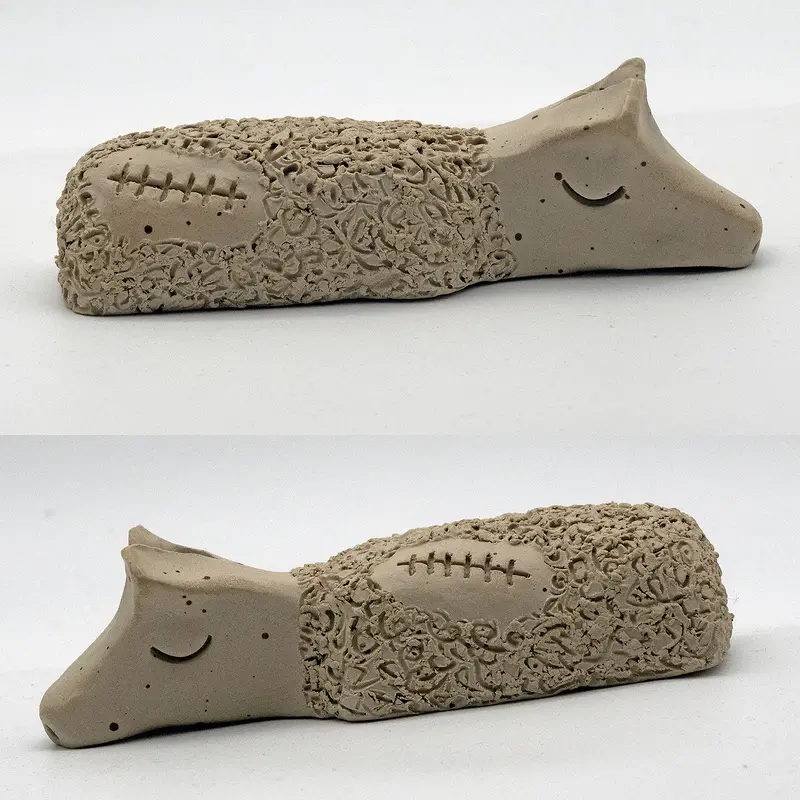 Skulptur Vilodjur (nummer 28) "Jag har varit hos veterinären". av Daniel Holking