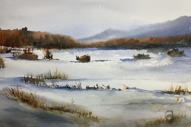 Akvarell Misty mountain av Märith Sovin