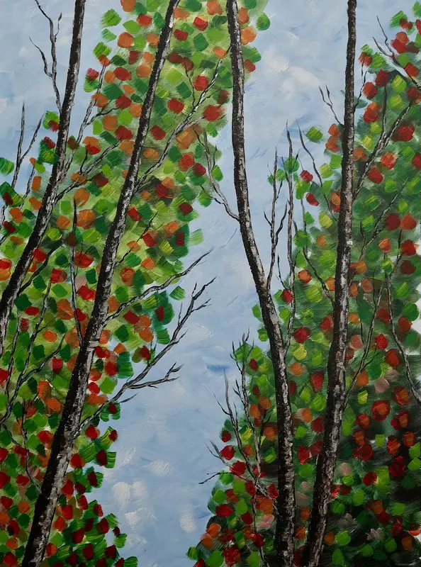 Akrylmålning Björkars höstpalett av Iman Echreshavi