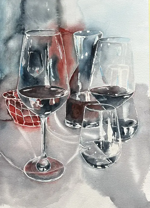 Akvarell Glas på middagsbordet av Ewa Helzen