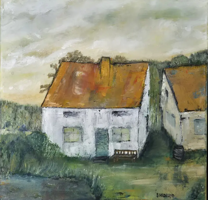 Oljemålning Vita huset av Birgitta Hedlund