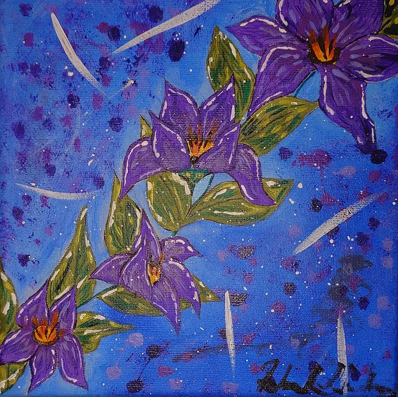 Akrylmålning Rymdblomma av Rebecka Lindberg