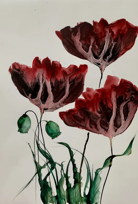 Akvarell I am red. av Annelie Wadin