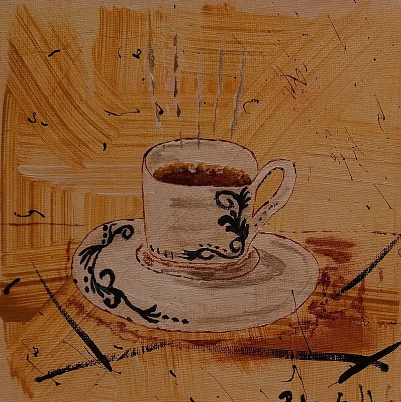 Akrylmålning Kaffetår av Rebecka Lindberg