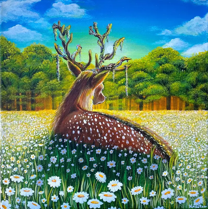 Akrylmålning Deer Midsummer av Kaoutar EL Karfi