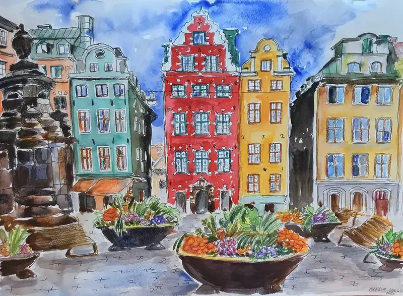 Akvarell Gamla Stan. Stortorget av Olesia Volkova