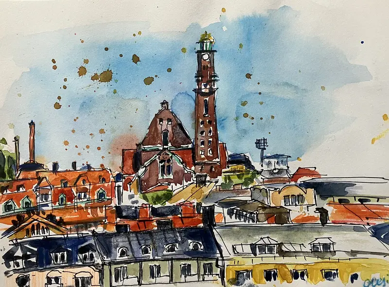 Akvarell Taken av Vasastan. Engelbrektskyrkan av Olesia Volkova