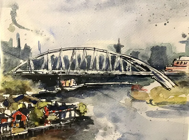 Akvarell Svindersviksbron i Nacka av Olesia Volkova