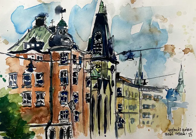 Akvarell Upplandsgatan av Olesia Volkova