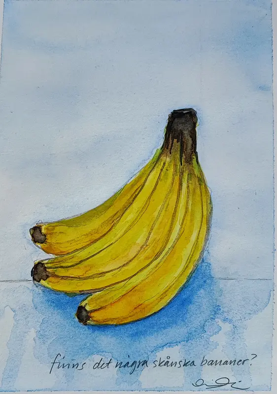 Akvarell Going bananas av Marina Nilsson