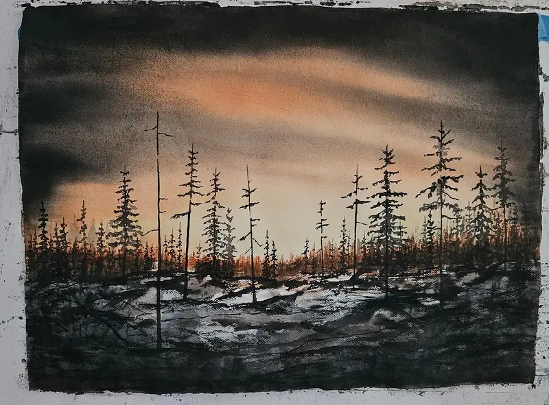 Akvarell Natten faller av Susanna Nicolosi