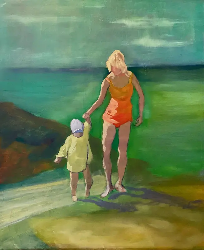 Oljemålning En stund vid stranden. av Camilla Wolgers